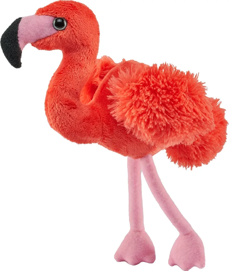 Pluche knuffel vogel - flamingo - roze - van 13 cm- tropische vogel de Wild Republic en Donkerroze – photo produit