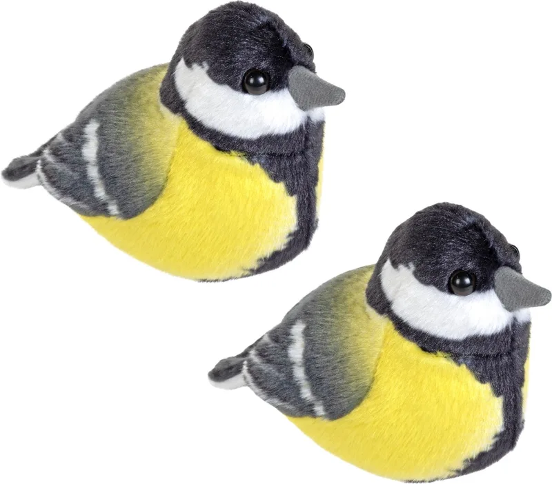 pluche koolmees - 2x - 14 cm - vogel knuffel - zachte knuffels - met geluid von Wild Republic in Gelb – Produktfoto