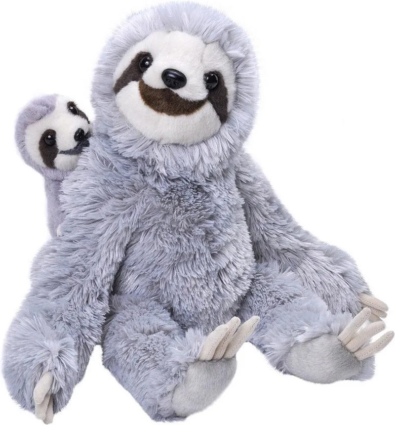 Pluche luiaard met jong knuffeldier - 38 cm - Bosdieren knuffels - Speelgoed voor kinderen by Wild Republic in Grey – product photo