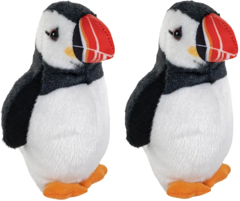 pluche vogel knuffel - 2x - stelletje papegaaiduikers - zeevogels - 14 cm - met echt geluid fra Wild Republic i Flerfarvet – produktbillede