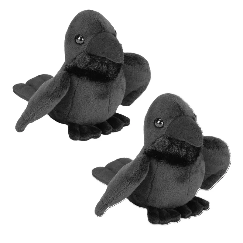 raaf/kraai knuffel - 2x - Pluche - 13 cm - vogels - knuffeldieren - vogelknuffels von Wild Republic in Schwarz – Produktfoto
