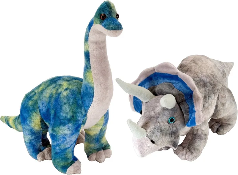 Wild Republic - 2x dinosaurus knuffels Triceratops en Brachiosaurus 25 cm från Wild Republic i Grå – produktbild