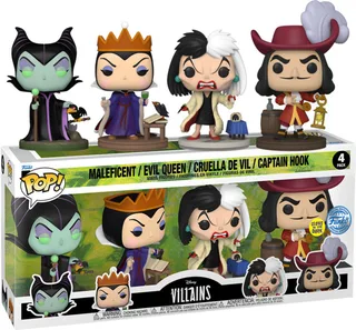 Disney Villains Funko Pop Vinyl: Maleficent/Evil Queen/Cruella De Vil/Captain Hook 4-Pack van Funko – productfoto 1 van 2