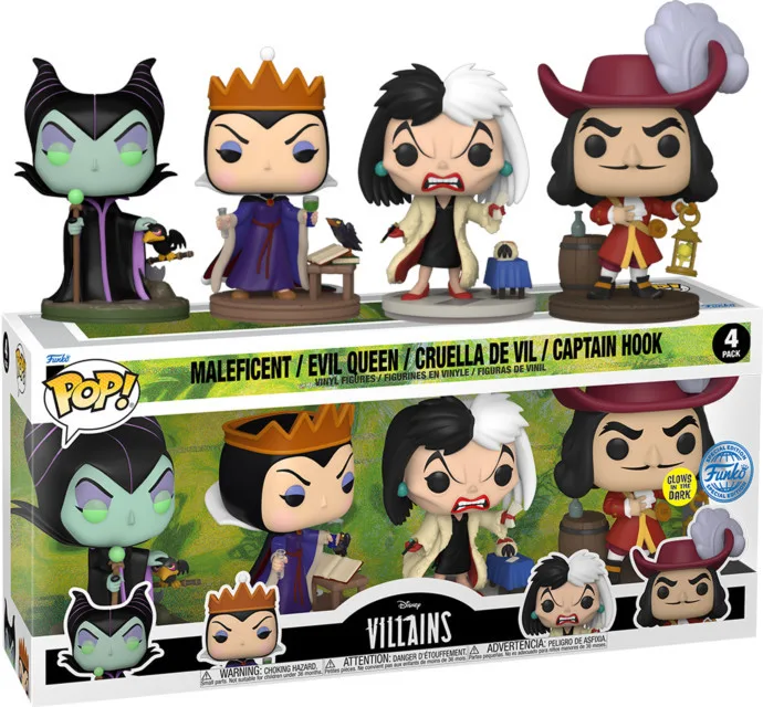 Disney Villains Funko Pop Vinyl: Maleficent/Evil Queen/Cruella De Vil/Captain Hook 4-Pack van Funko – productfoto 1 van 2
