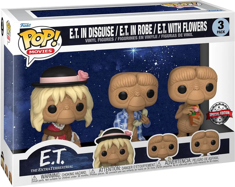 E.T. Funko Pop Vinyl: E.T. in Disguise / E.T. in Robe / E.T. with Flowers 3-Pack van Funko – productfoto