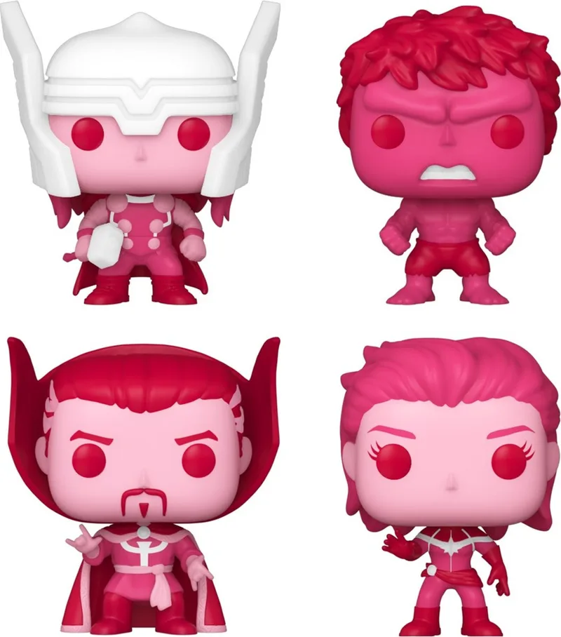 Marvel Classic Funko Pocket Pop Vinyl 4-Pack: Thor / Hulk / Dr. Strange / Captain Marvel (Valentines Day) van Funko – productfoto