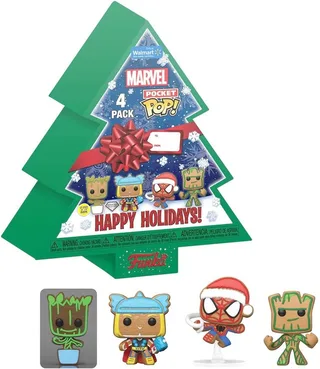 Marvel Pocket Pop Holiday Tree 4-Pack - Baby Groot, Thor, Spider-Man, Groot (Glow in the Dark) van Funko – productfoto 1 van 2