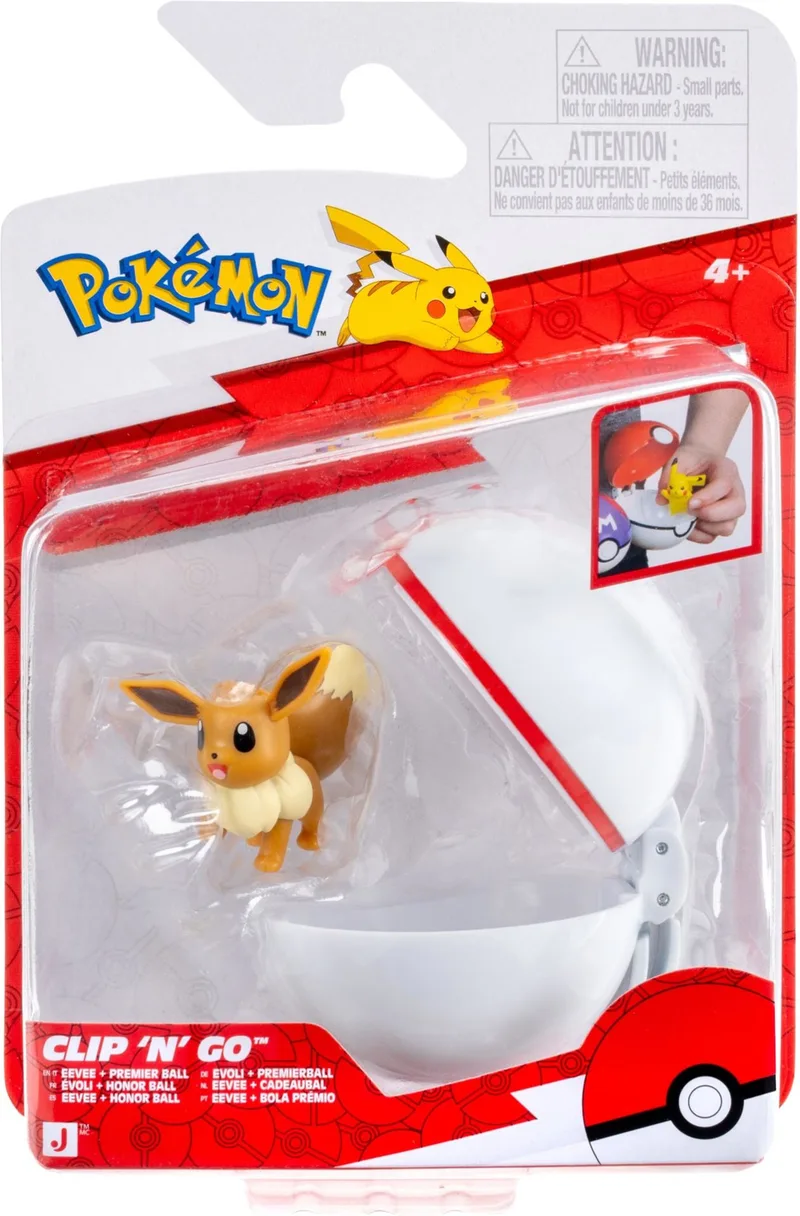 Pokemon Figure - Eevee + Premier Ball (Clip 'n' Go) van Jazwares – productfoto