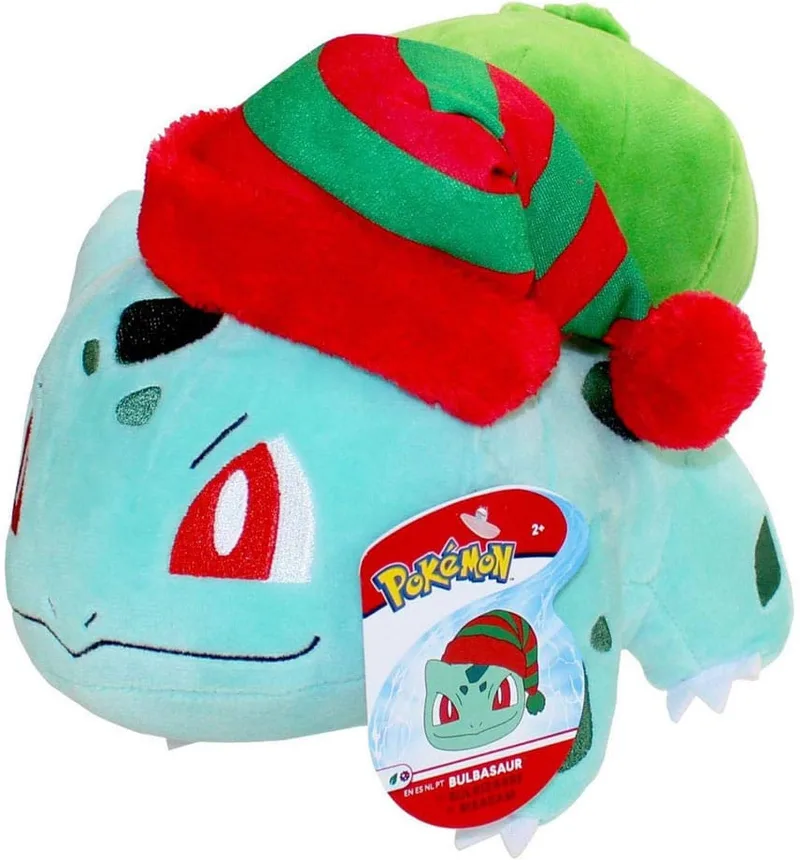 Pokemon Pluche - Winter Bulbasaur with Christmas Hat van Jazwares – productfoto