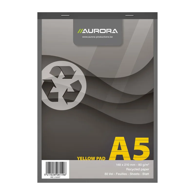 Schrijfblok aurora a5 lijn 80vel 80gr geel | 5 stuks de Aurora – photo produit