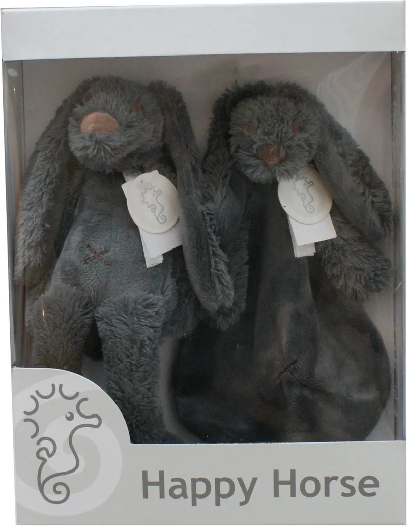 Geschenkverpakking Konijn Richie Donker Grijze Knuffel no. 1 - 28 cm / Knuffeldoekje de Happy Horse en Deep Grey – photo produit