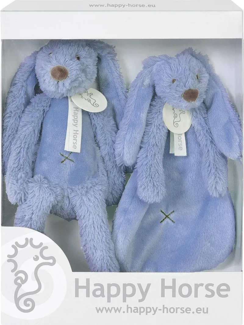 Geschenkverpakking Konijn Richie Donkerblauw Knuffel no. 1 - 28 cm / Knuffeldoekje - 33 cm de Happy Horse en Donker Blauw – photo produit