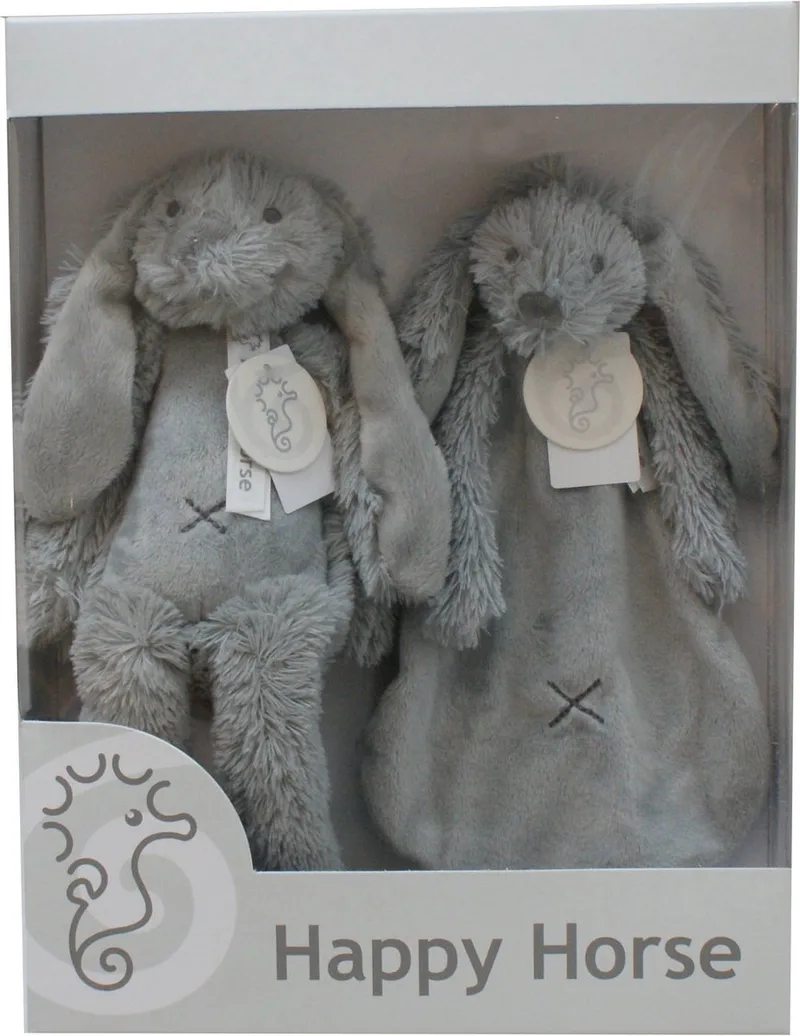 Geschenkverpakking Konijn Richie Grijze Knuffel no. 1 - 28 cm / Knuffeldoekje van Happy Horse in Grijs – productfoto