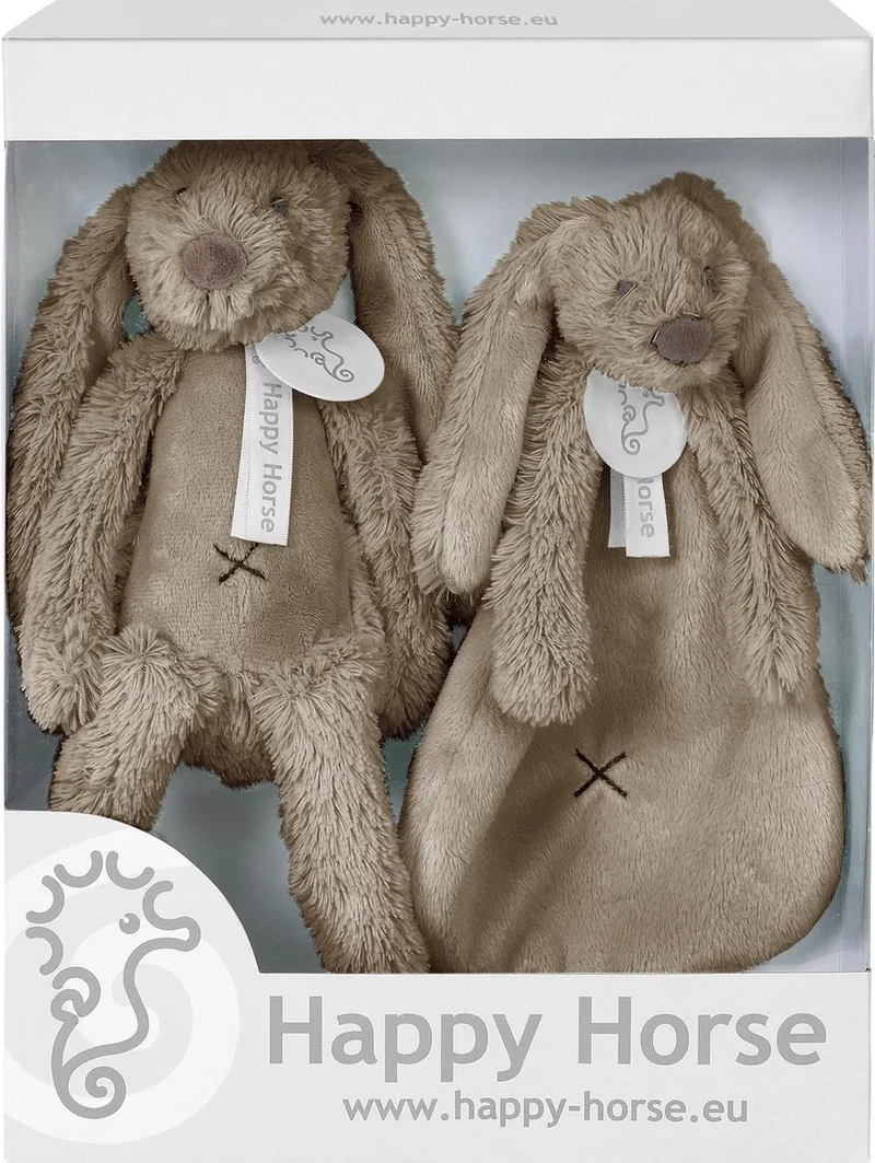 Geschenkverpakking Konijn Richie Knuffel no. 1 - 28 cm / Knuffeldoekje - 33 cm van Happy Horse in Bruin – productfoto