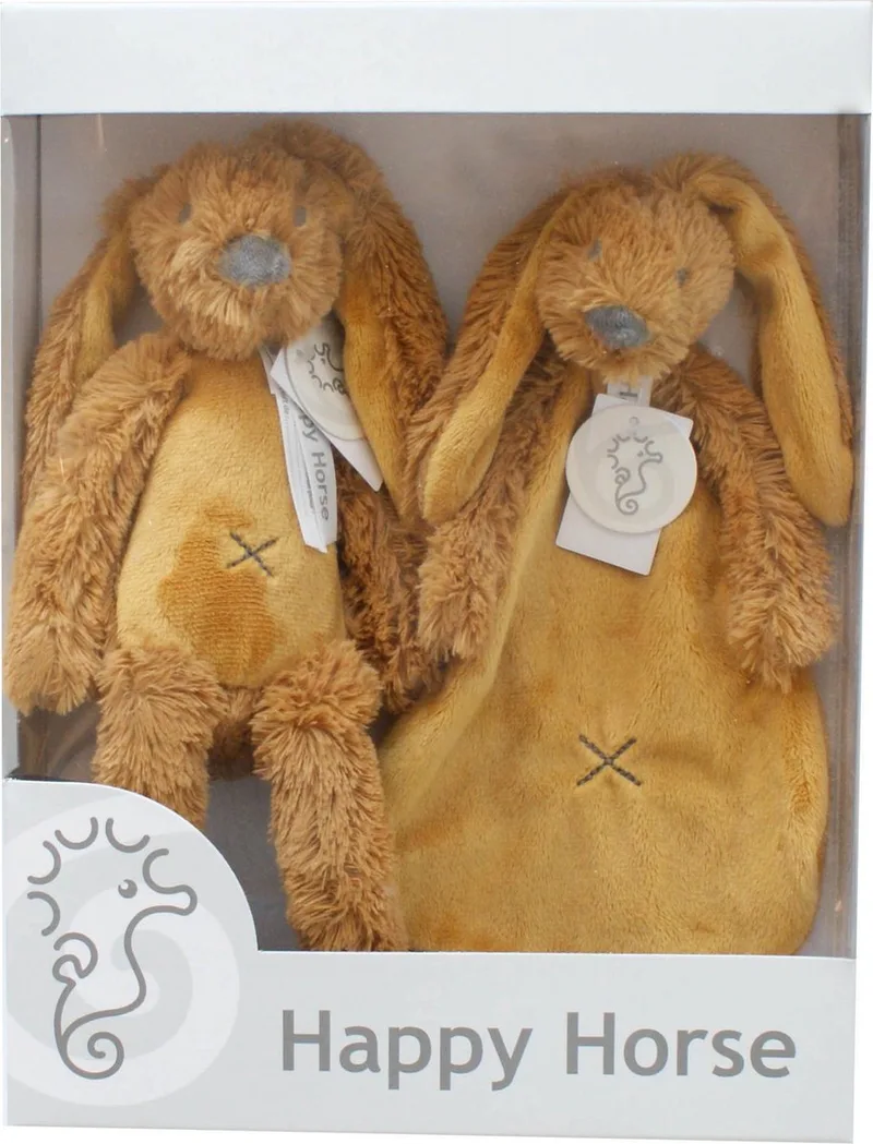 Geschenkverpakking Konijn Richie Knuffel no. 1 - 28 cm / Knuffeldoekje - 33 cm - Kraamcadeau de Happy Horse en Oker – photo produit
