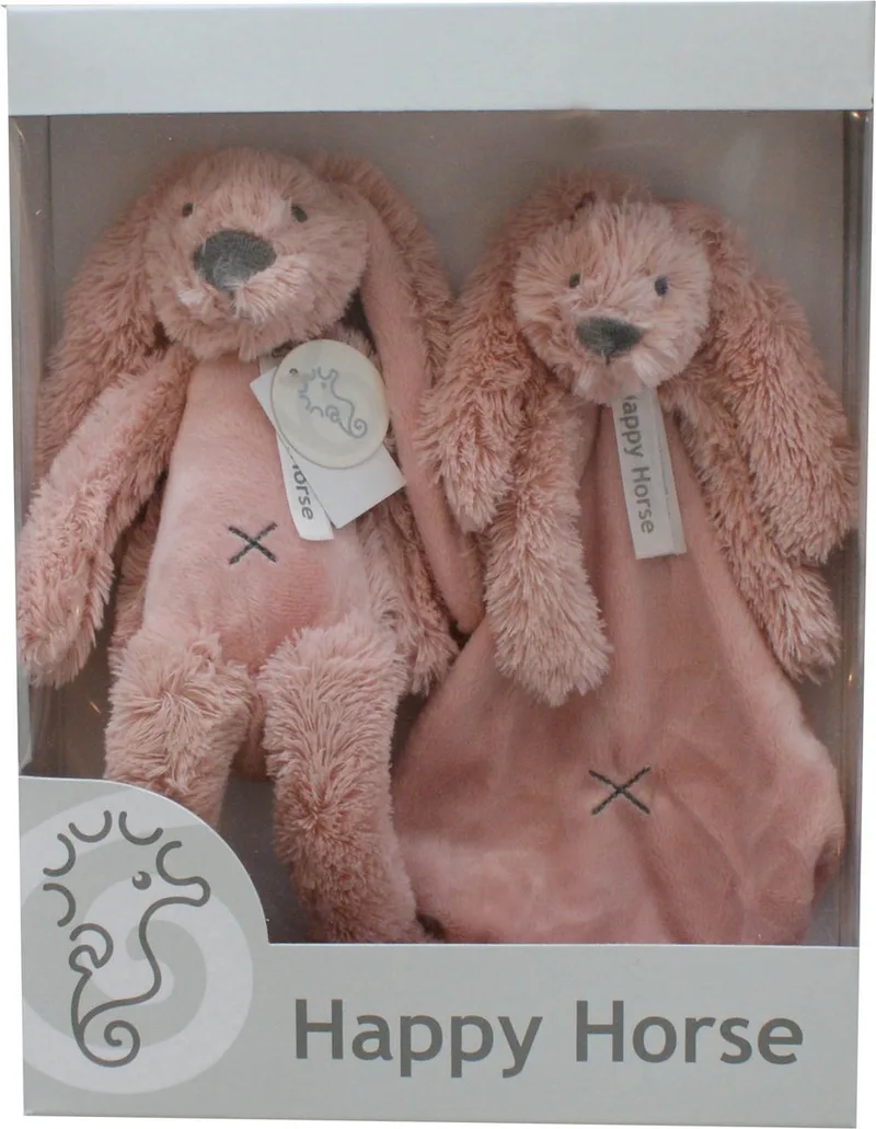 Geschenkverpakking Konijn Richie Knuffel no. 1 - 28 cm / Knuffeldoekje by Happy Horse in Oud Roze – product photo