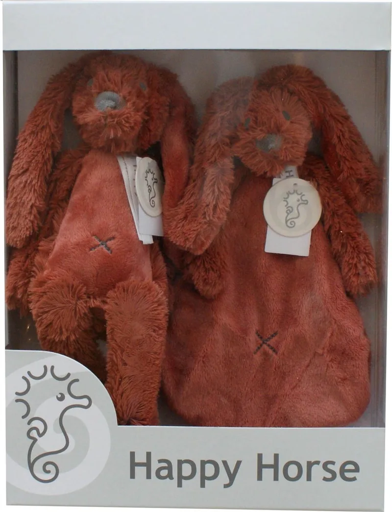 Geschenkverpakking Konijn Richie Rusty Knuffel no. 1 - 28 cm / Knuffeldoekje - 33 cm - Kraamcadeau by Happy Horse in Roestbruin – product photo