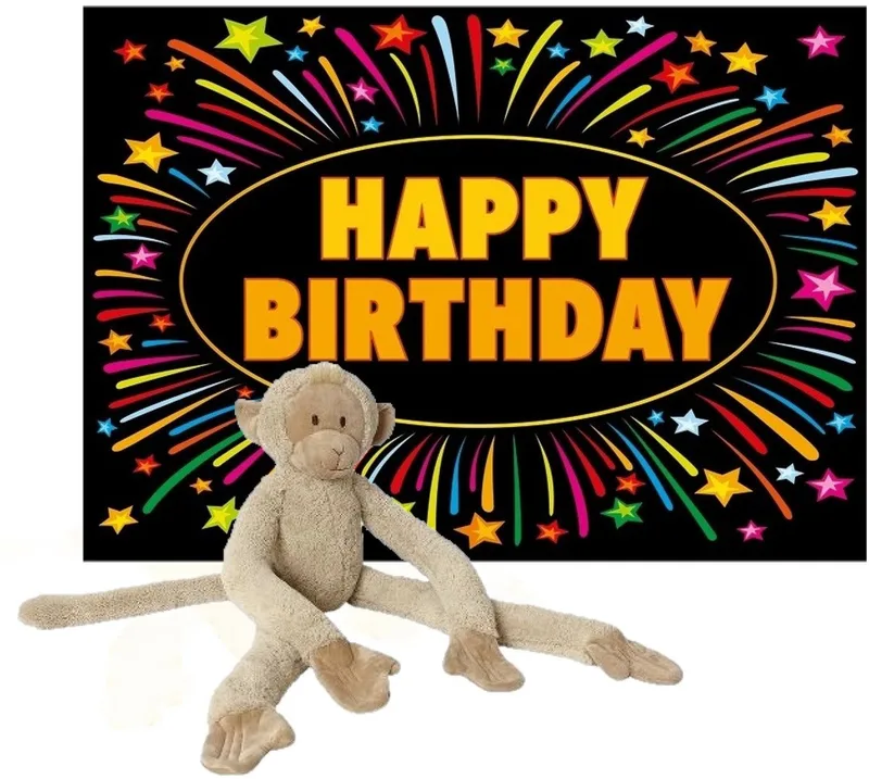 knuffel aap - 85 cm - met een verjaardag wenskaart - happy birthday - versturen by Happy Horse in Multicolour – product photo