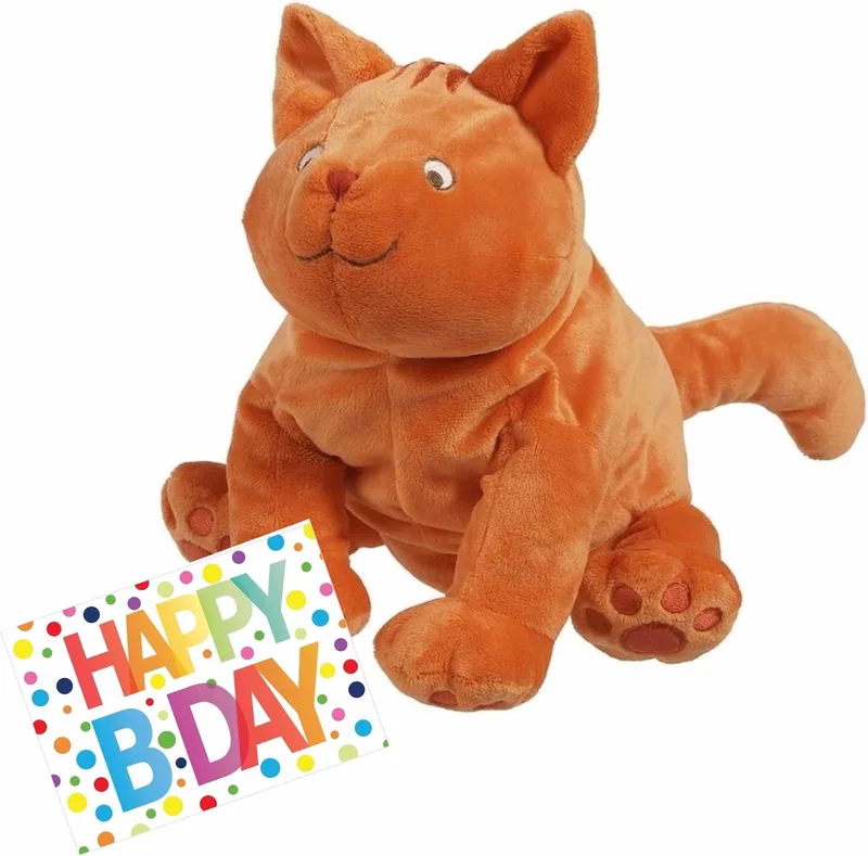 Pluche knuffel Dikkie Dik kat/poes 43 cm met A5-size Happy Birthday wenskaart - Verjaardag cadeau setje by Happy Horse in Orange – product photo