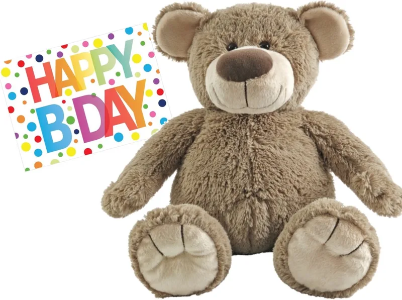 Pluche knuffel Happy Horse knuffelbeer 55 cm met A5-formaat Happy Birthday wenskaart van Happy Horse in Meerkleurig – productfoto