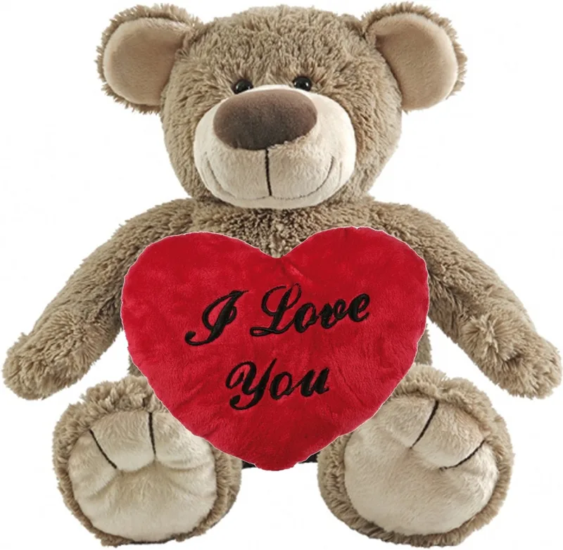 Valentijn - knuffelbeer - 40 cm - met rood Love you hartje - 10 cm van Happy Horse in Bruin – productfoto