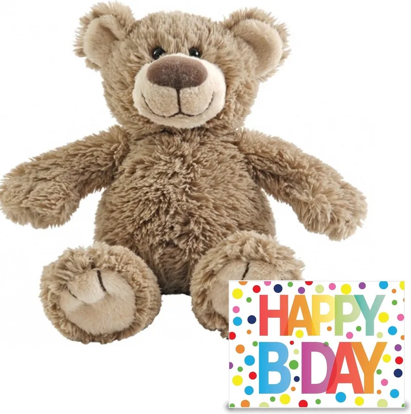 Verjaardag cadeau knuffelbeer 40 cm met XL Happy Birthday wenskaart van Happy Horse in Bruin – productfoto