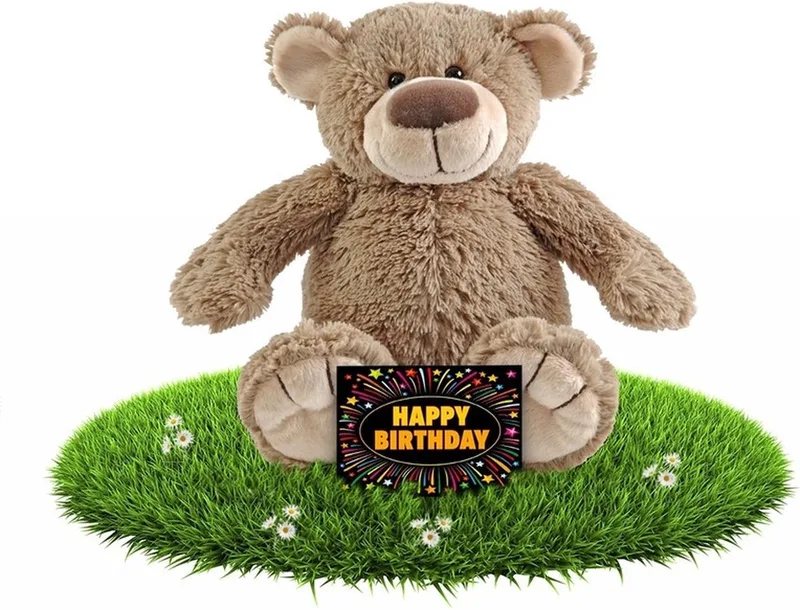 Verjaardag knuffel beer beige - 22 cm - incl. gratis verjaardagskaart van Happy Horse in Meerkleurig – productfoto