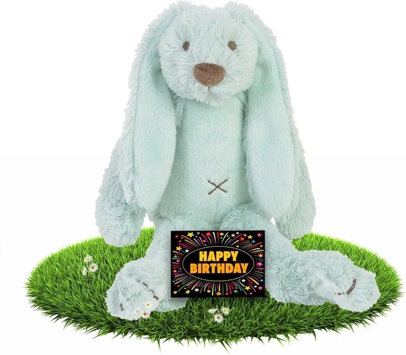 Verjaardag knuffel konijntje Richie mintgroen 28 cm - incl. gratis verjaardagskaart by Happy Horse in Green – product photo