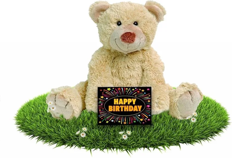 Verjaardag knuffelbeer Boogy 35 cm met gratis verjaardagskaart by Happy Horse in Beige – product photo