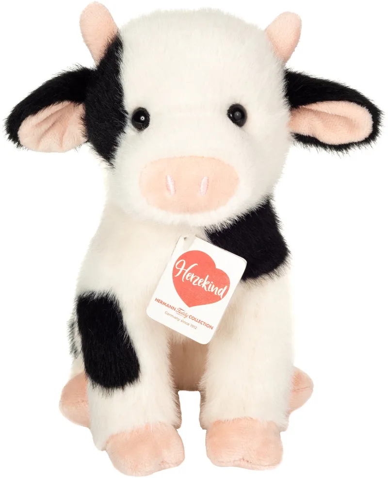 Knuffeldier Koe - zachte pluche stof - premium knuffels - zwart/wit - 25 cm - Boerderijdieren de Hermann Teddy Collection en Noir – photo produit