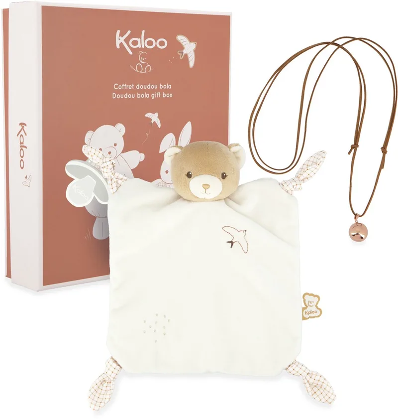 Home - Babygeschenkset - Knuffeldoekje en ketting - Kleur de Kaloo en Crème – photo produit