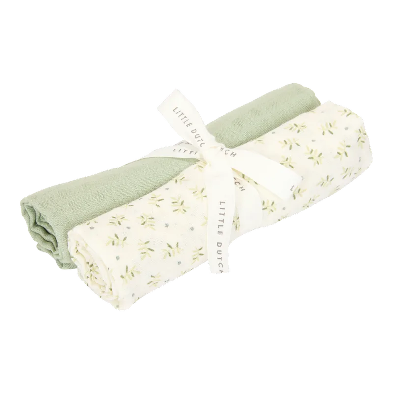 Swaddle Doek Little Dutch Blueberry Leaves & Sage 70x70 2st van Little Dutch – productfoto 1 van 2