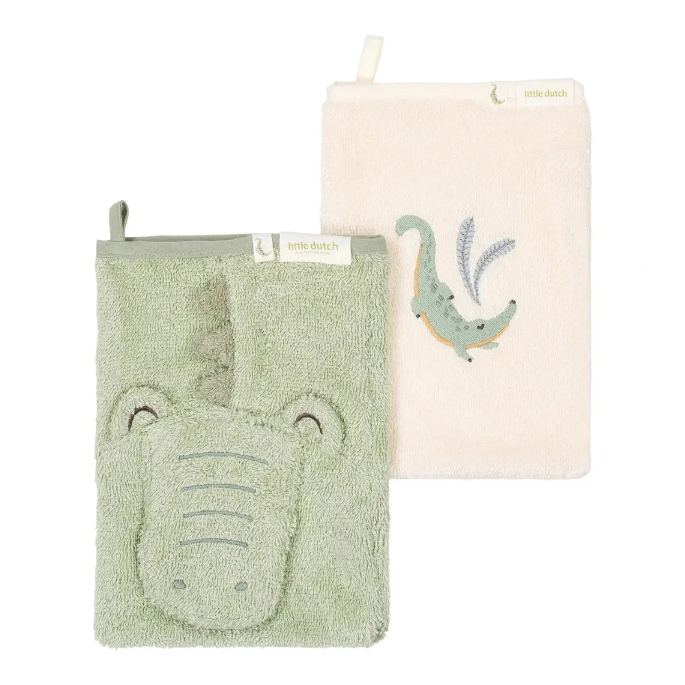 Washandjes Little Dutch Safari Friends Krokodil Groen 2 stuks van Little Dutch – productfoto