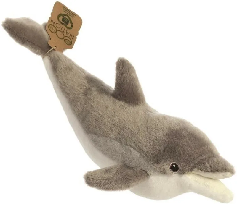Eco Nation pluche knuffeldier dolfijn - 38 cm - zeedieren thema speelgoed van Aurora in Grijs – productfoto