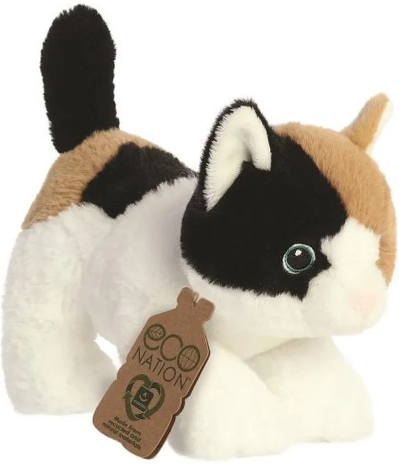 Eco Nation pluche knuffeldier kat/poes - bruin/wit - 22 cm - Katten/poezen thema speelgoed från Aurora i Flerfärgad – produktbild