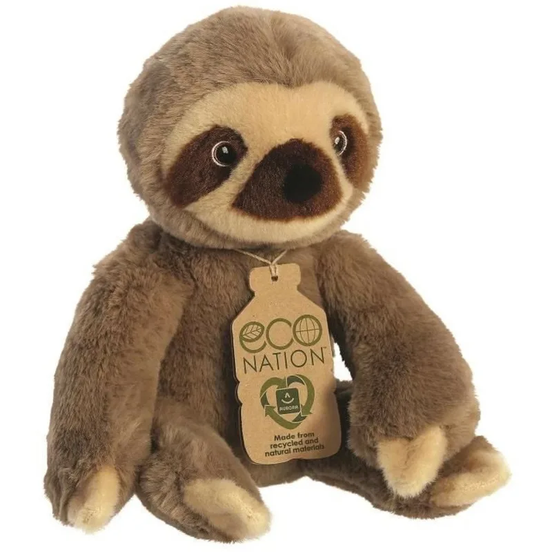 Eco Nation pluche knuffeldier luiaard - 24 cm - jungle dieren thema speelgoed by Aurora in Brown – product photo