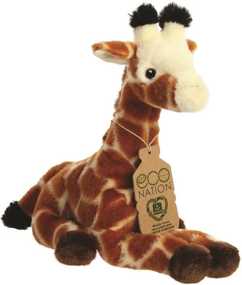 Pluche dieren knuffel - giraffe - 21 cm - liggend - wilde dieren knuffel by Aurora in Cream, Brown – product photo