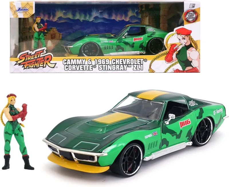 Street Fighter 1969 Chevrolet Corvette Stingray ZL1 met Cammy White figuur Kant-en-klaar model Personenauto ( by Jada Toys in Kleurloos – product photo