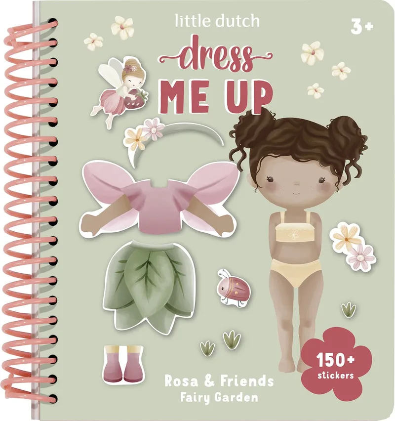 Aankleedboek Dress Me Up - Fairy Garden - Stickerboek - Knutselen - Speelgoed kinderen - Voor meisjes en jongens - Vanaf 3 jaar från Little Dutch i Dress me up Rosa, Fairy Garden – produktbild