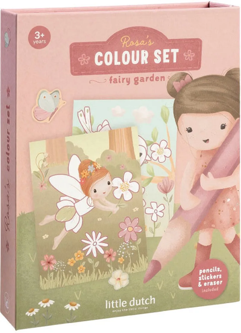 Complete Kleur set - Fairy Garden - 18 kleurplaten, 6 kleurpotloden en 3 stickervellen - Knutselen - Speelgoed kinderen - Voor meisjes - Vanaf 3 jaar de Little Dutch en Rose – photo produit