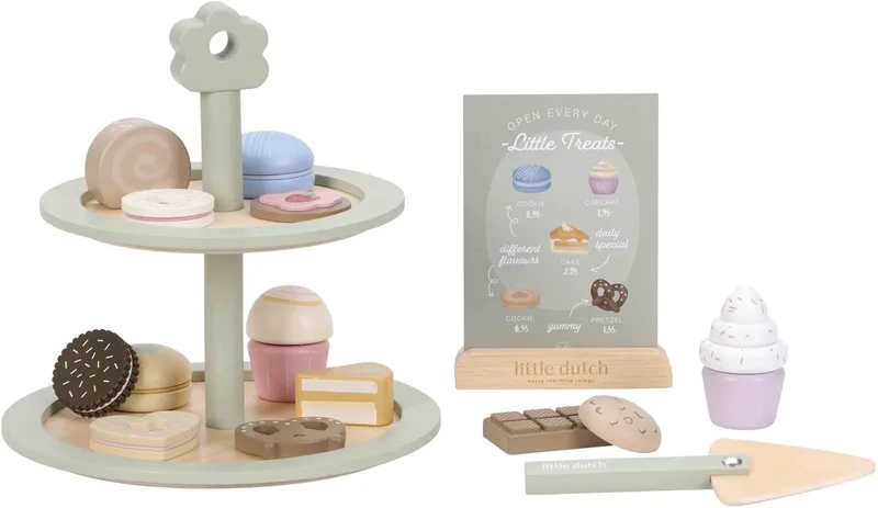 houten speelgoed etagère met gebak FSC - speelset. de Little Dutch en Multicolore – photo produit