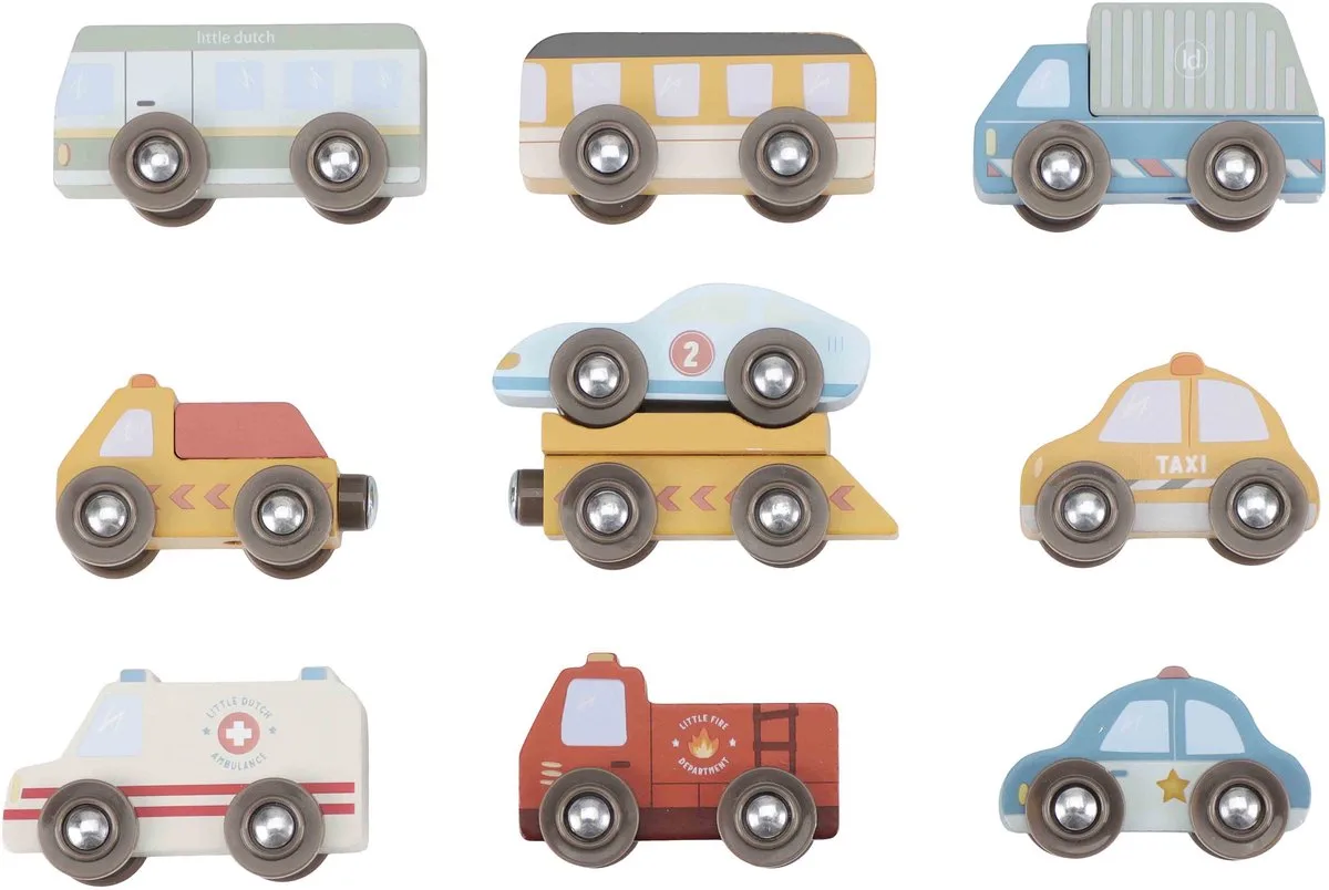 houten voertuigenset speelgoed auto trein bus. van Little Dutch in Meerkleurig – productfoto