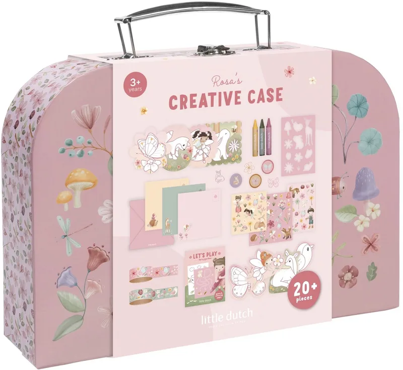 Knutselkoffer - Rosa Fairy Garden - Met 3 stempels, 2 washi-tapes, 3 waskrijtjes en veel meer - Knutselen - Speelgoed kinderen - Voor meisjes - Vanaf 3 jaar de Little Dutch en Rose – photo produit