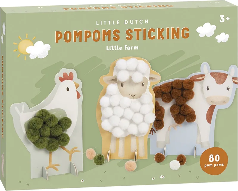 Knutselset Pompon Plakken - Little Farm van Little Dutch in Meerkleurig – productfoto