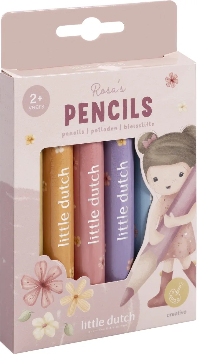 Korte, dikke kleurpotloden - Rosa & Friends - 6 stuks - Peuter en kleuter speelgoed - Speelgoed kinderen - Voor meisjes en jongens - Vanaf 2 jaar de Little Dutch en Jaune – photo produit