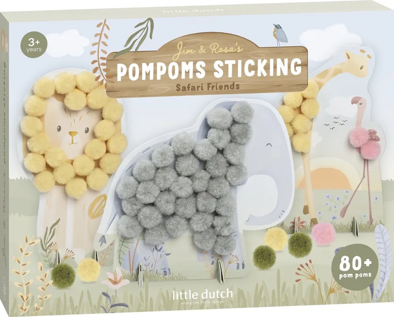 Pompom Knutselset - Safari - 80+ pompons - Met standaardjes - Knutselen - Speelgoed kinderen - Voor meisjes en jongens - Vanaf 3 jaar by Little Dutch in Green – product photo
