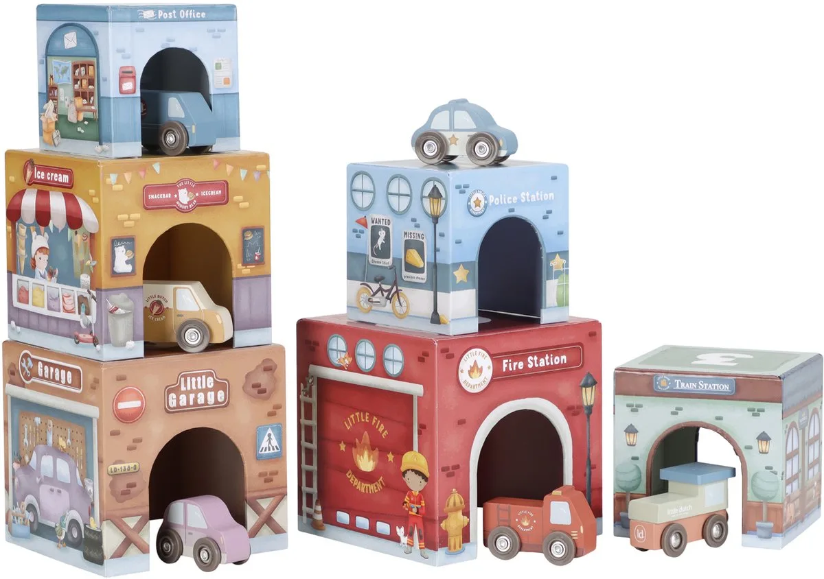 Stapeltoren Inclusief 6 Auto’s – Hout FSC van Little Dutch in Meerkleurig – productfoto