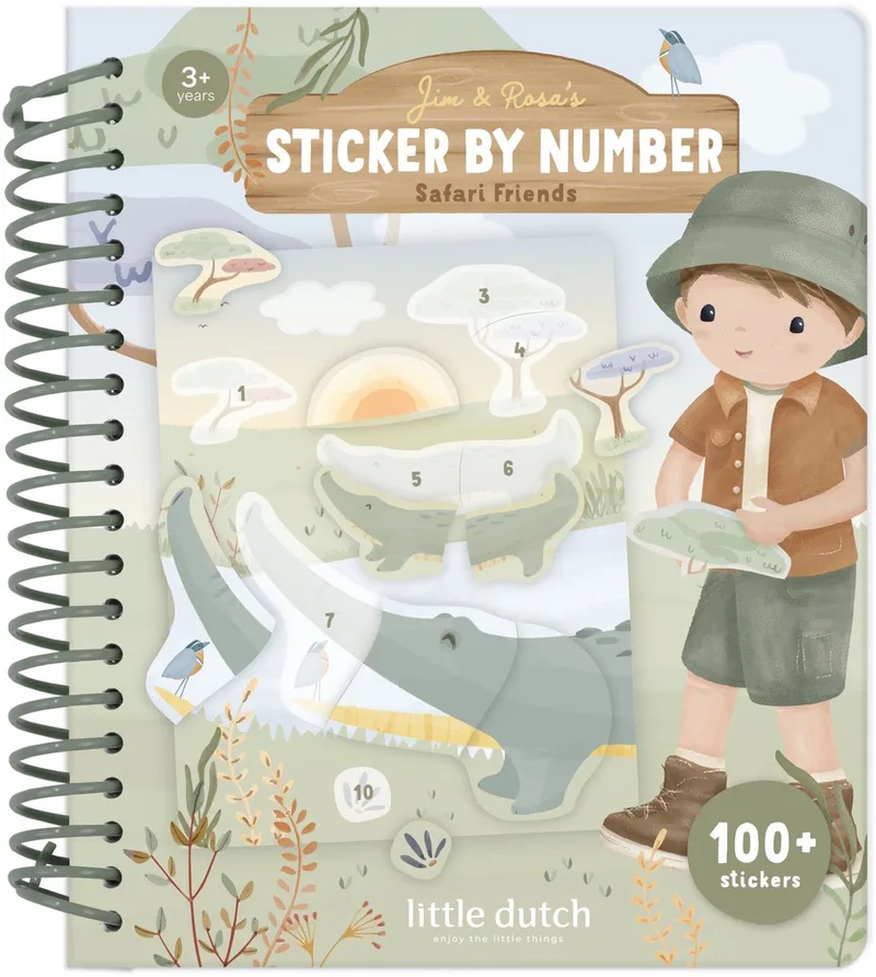 Stickerpuzzel - Safari Jim - Doeboek - Kleurplaten - Stickeren op nummer - Knutselen - Speelgoed kinderen - Voor meisjes en jongens - Vanaf 3 jaar van Little Dutch in Groen – productfoto