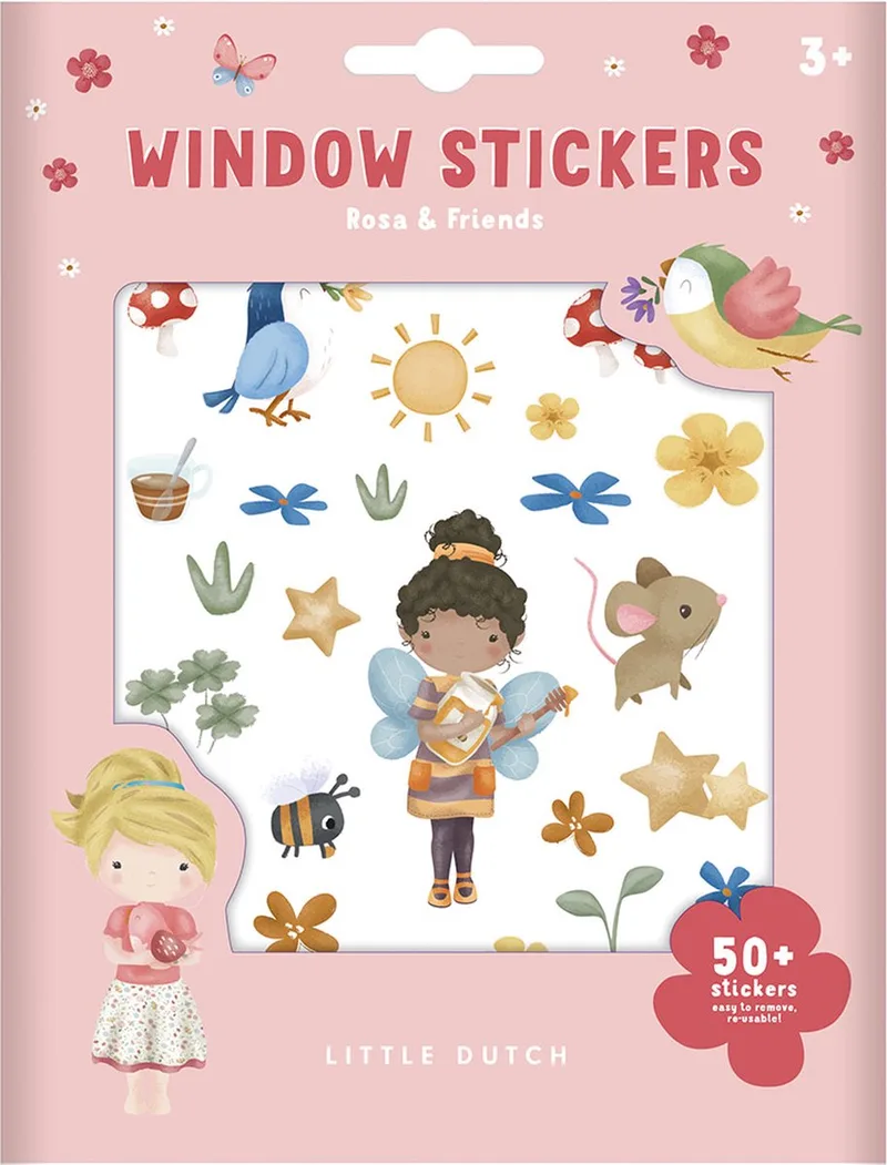 Verplaatsbare raamstickers - Rosa & Friends - 4 vellen - Met speelachtergrond - Peuter kleuter speelgoed - Knutselen - Speelgoed kinderen - Voor meisjes - Vanaf 3 jaar de Little Dutch en Multicolore – photo produit