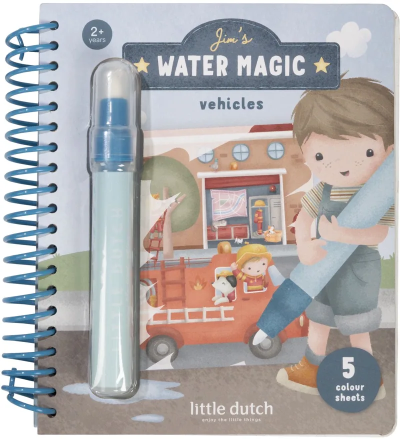 Waterkleurboek - Jim Voertuigen - 5 pagina's - Herbruikbaar - Met hervulbare waterpen - Water Magic -Knutselen - Speelgoed kinderen - Voor meisjes en jongens - Vanaf 2 jaar by Little Dutch in Blue – product photo